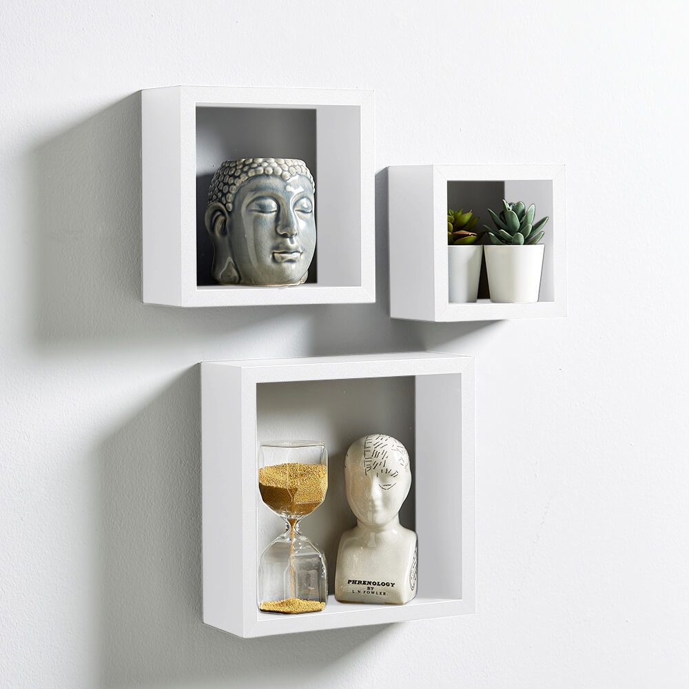 Home Source Berkley Set of 3 White Cube Floating Shelf Image 2