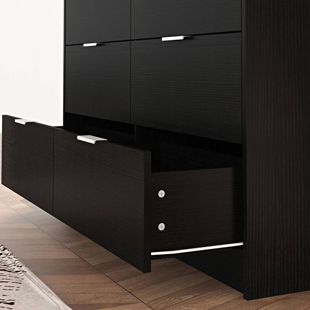 Home Source Phoenix 6 Drawer Black Wide Chest of Drawers Image 4
