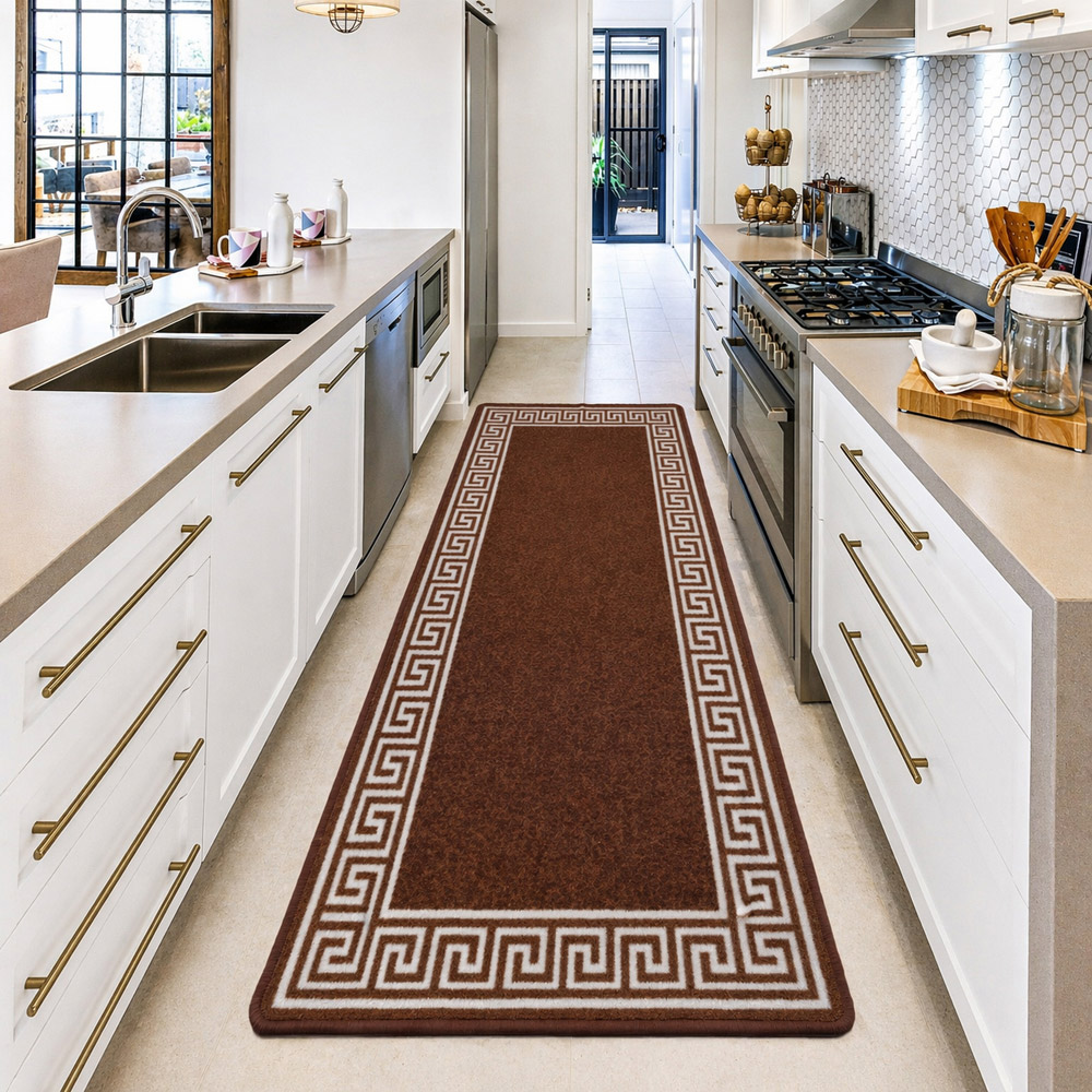 Smart Living Greekey Brown and Cream Gel Back Non-Slip Door Mat 67 x 120cm Image 2