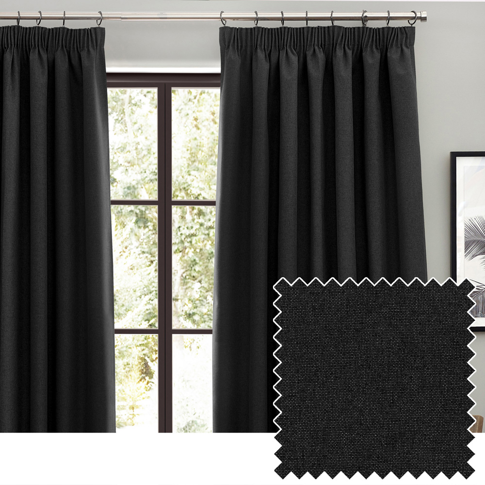 furn. Dawn Black Blackout Pencil Pleat Curtains 117 x 183cm Image 5