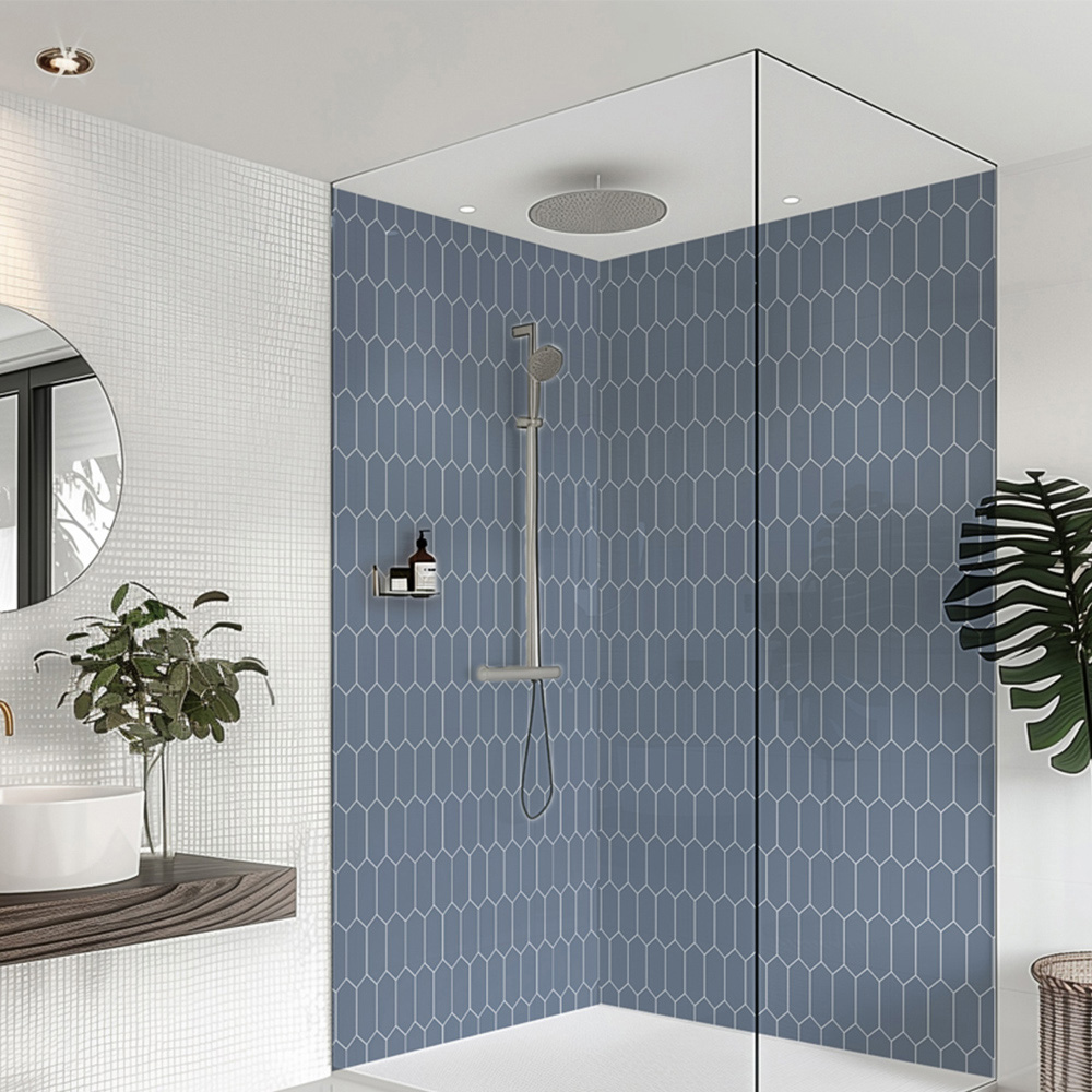 Splashbax Premium Artisan Elongated Hexagon Onyx Blue Acrylic Bathroom Wall Panel 2400 x 1200mm Image 1