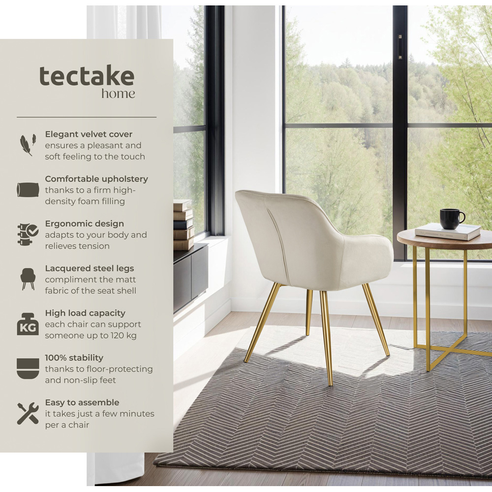 tectake Marilyn Set of 4 Cream and Gold Velvet Look Padded Accent Chairs Image 3