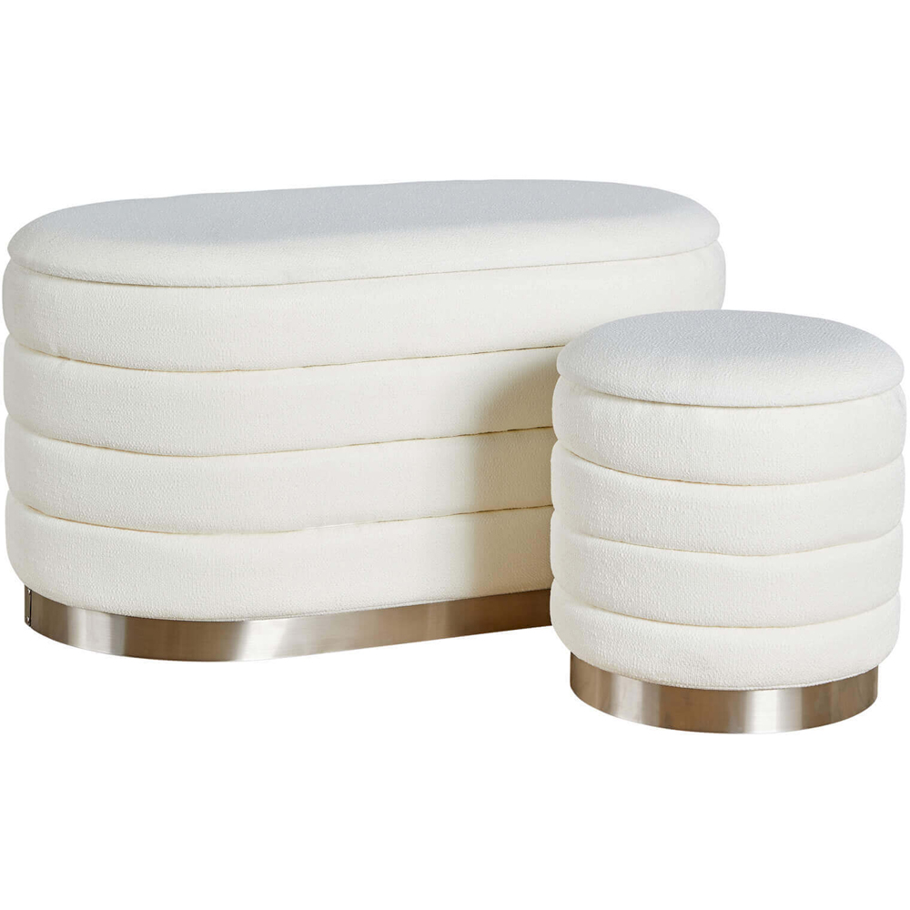 Home Source Cake White Boucle Storage Ottoman Set of 2 Image 2