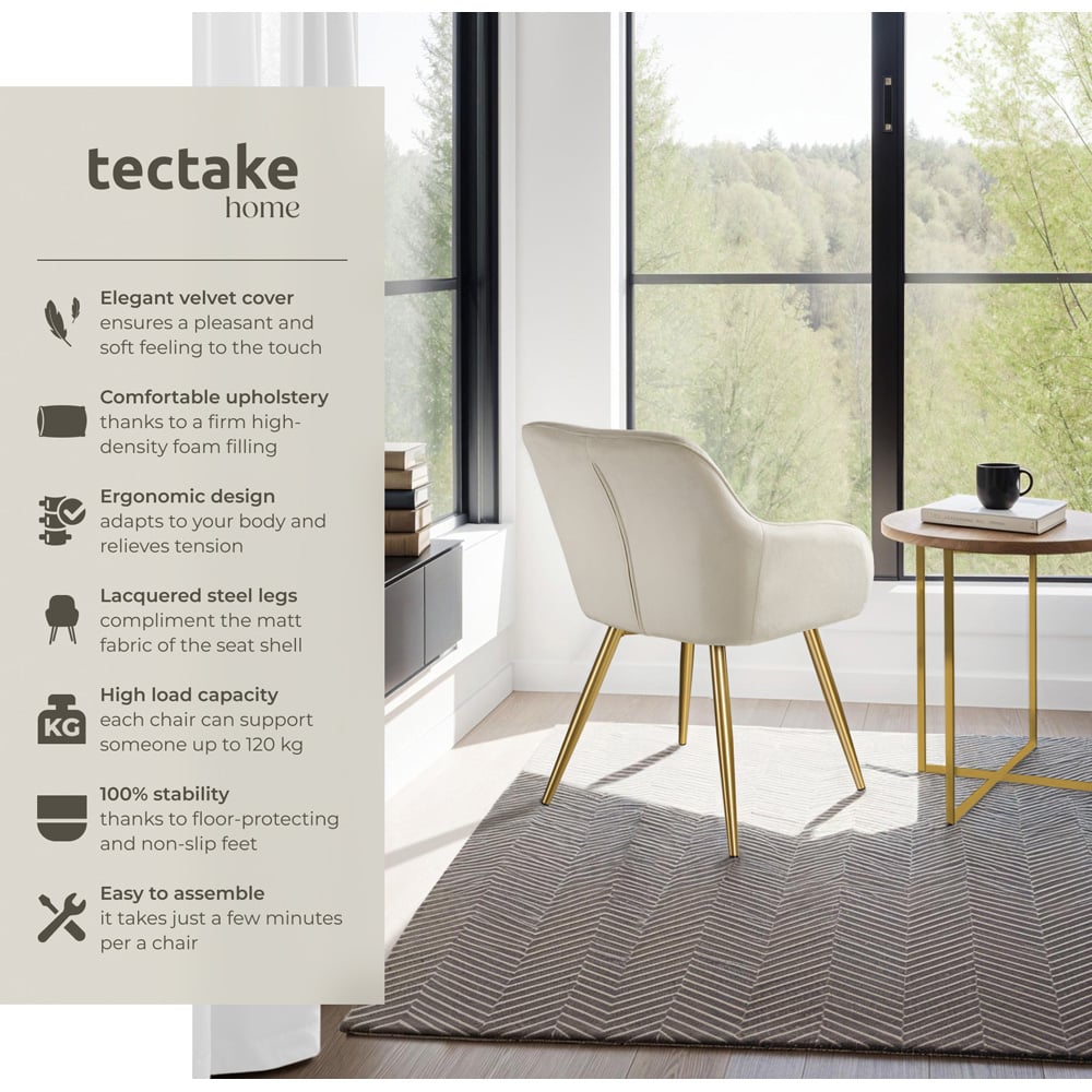 tectake Marilyn Set of 6 Cream and Gold Velvet Look Padded Accent Chairs Image 3