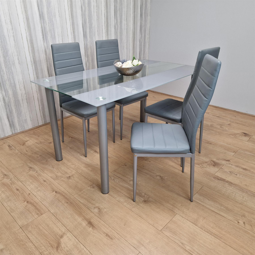 Portland 4 Seater Square Leather Dining Table Set Grey Image 5