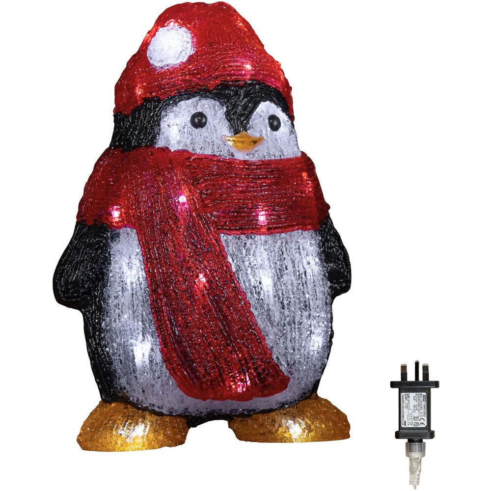 Samuel Alexander White LED Light Up Acrylic Penguin with Scarf Christmas Decoration 30cm Image 2