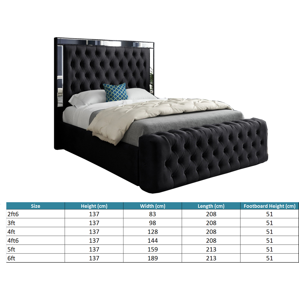 Marino Black Double Velvet Upholstered Bed Frame with Mirrored Headboard Image 7