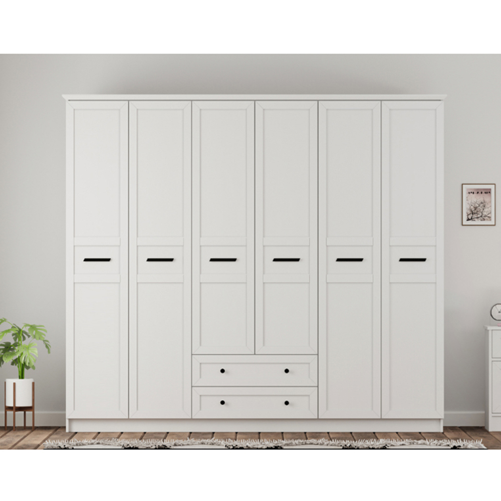 Evu DAISY XL 6 Door 2 Drawer White Wardrobe Image 5
