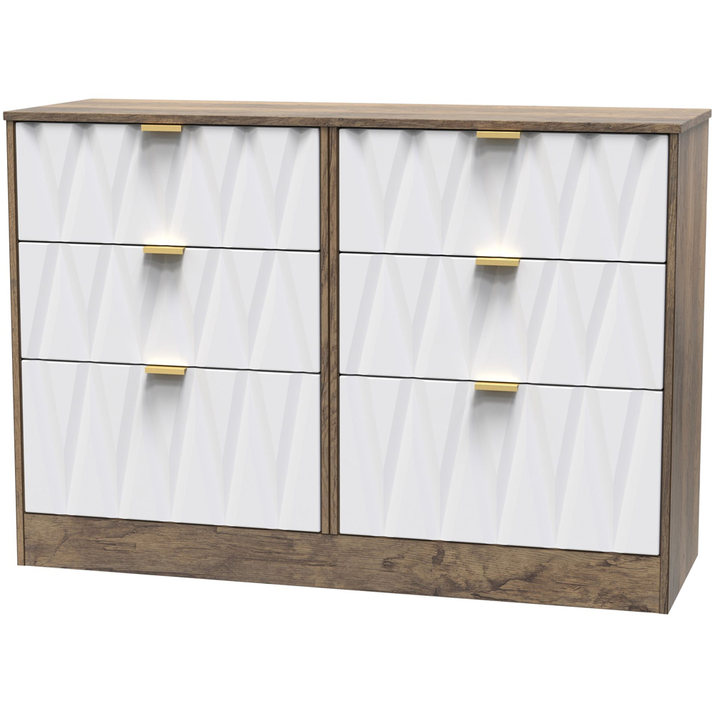 Crowndale Las Vegas 6 Drawer Matt White and Vintage Oak Chest of Drawers Ready Assembled Image 2