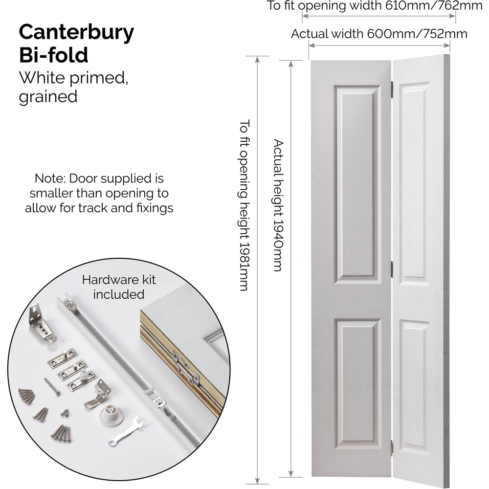 JB Kind Canterbury Moulded Panel White Grained Bi-Fold Internal Door 1981 x 762mm Image 6