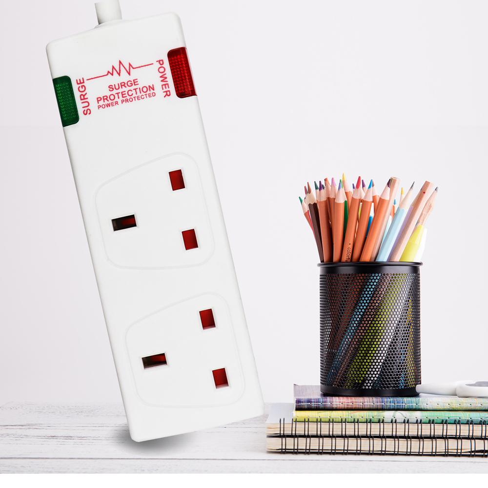 ExtraStar White 13A 3m 2 Socket Surge Protected Extension Lead Image 2