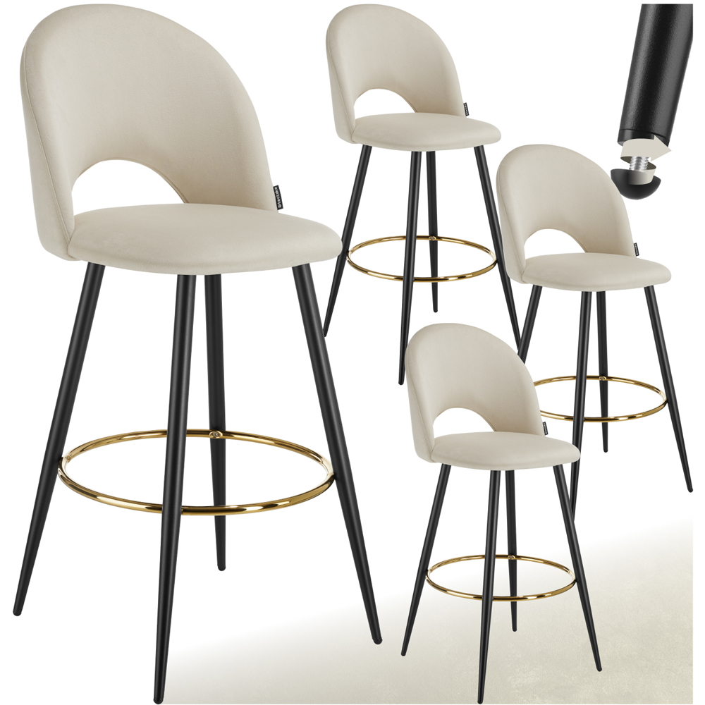 tectake Rachel Cream and Black Velvet Look Bar Stool Set of 4 Image 2