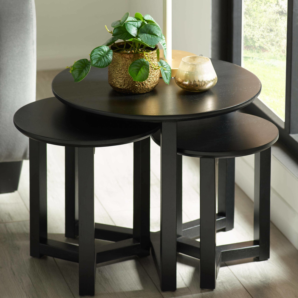 Julian Bowen Nidri Black Oak Nest of Tables Set of 3 Image 8
