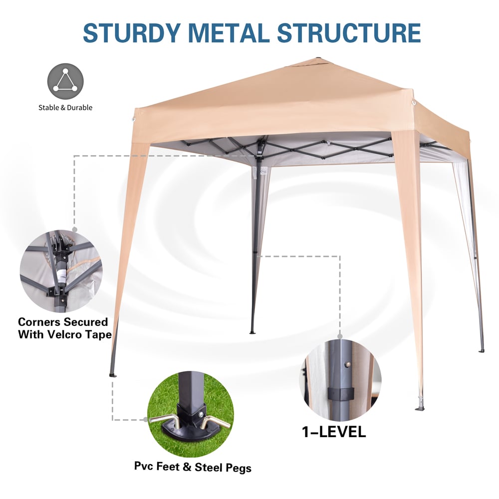 Beige Pop Up Patio Canopy Tent with Removable Sidewalls 2 x 2m Image 6