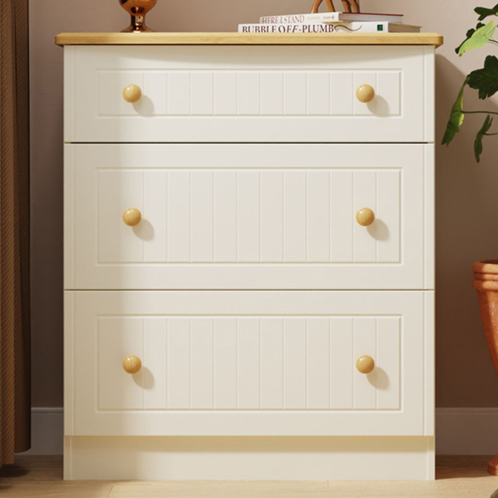 Crowndale Warwick 3 Drawer Cream Ash and Oak Deep Chest of Drawers Image 1