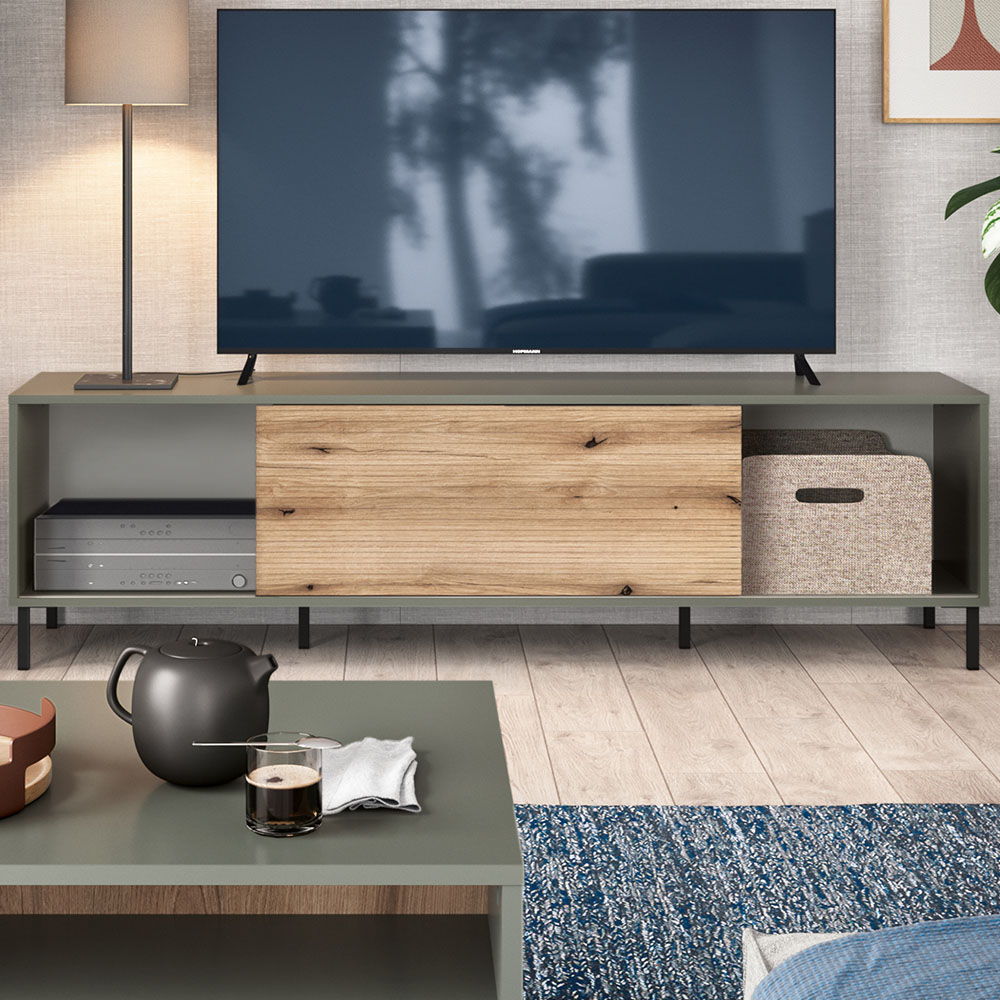 Furniture To Go Darwin Single Sliding Door Green TV Cabinet Image 1