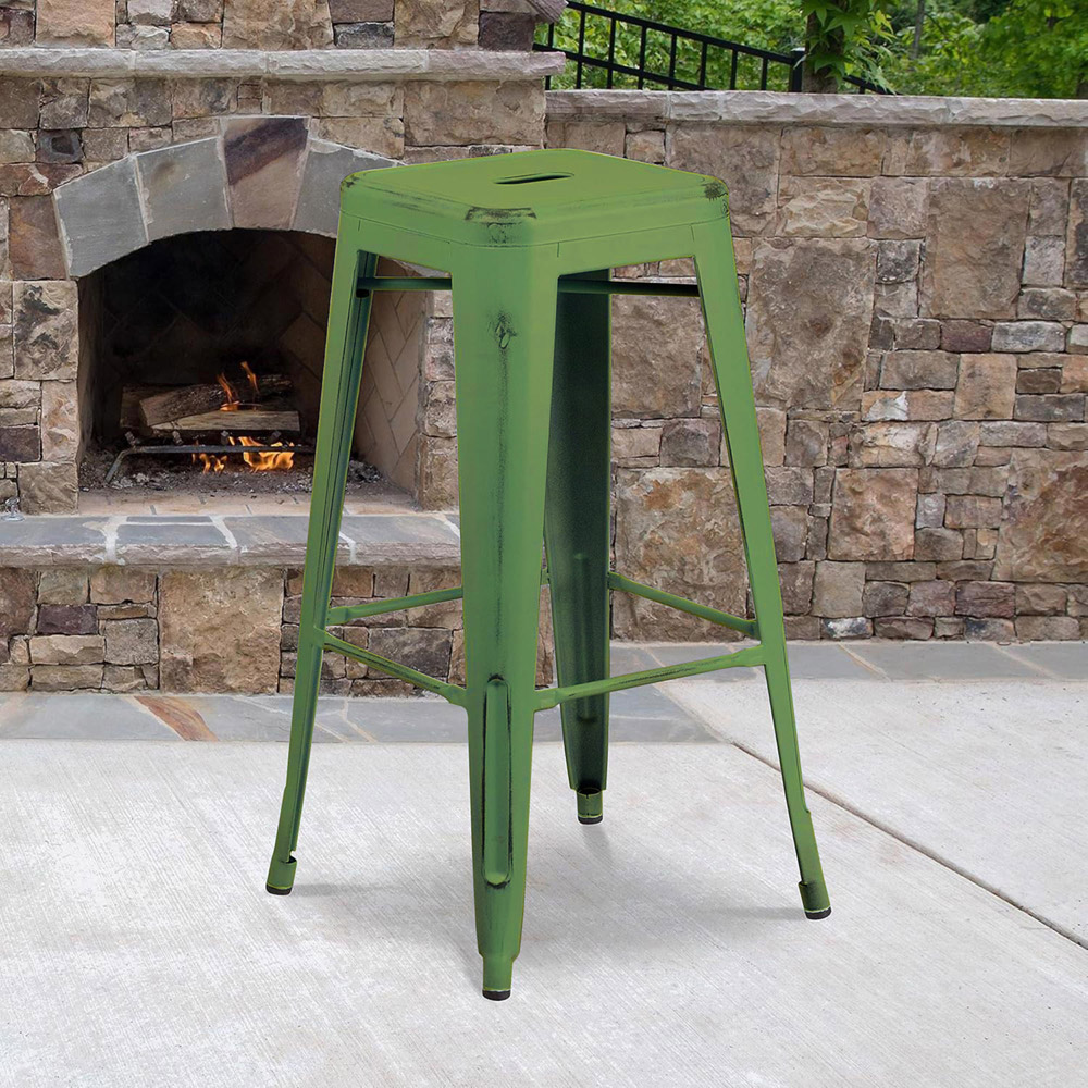 FWStyle Green Assembled Steel Bar Stool Set of 4 Image 6