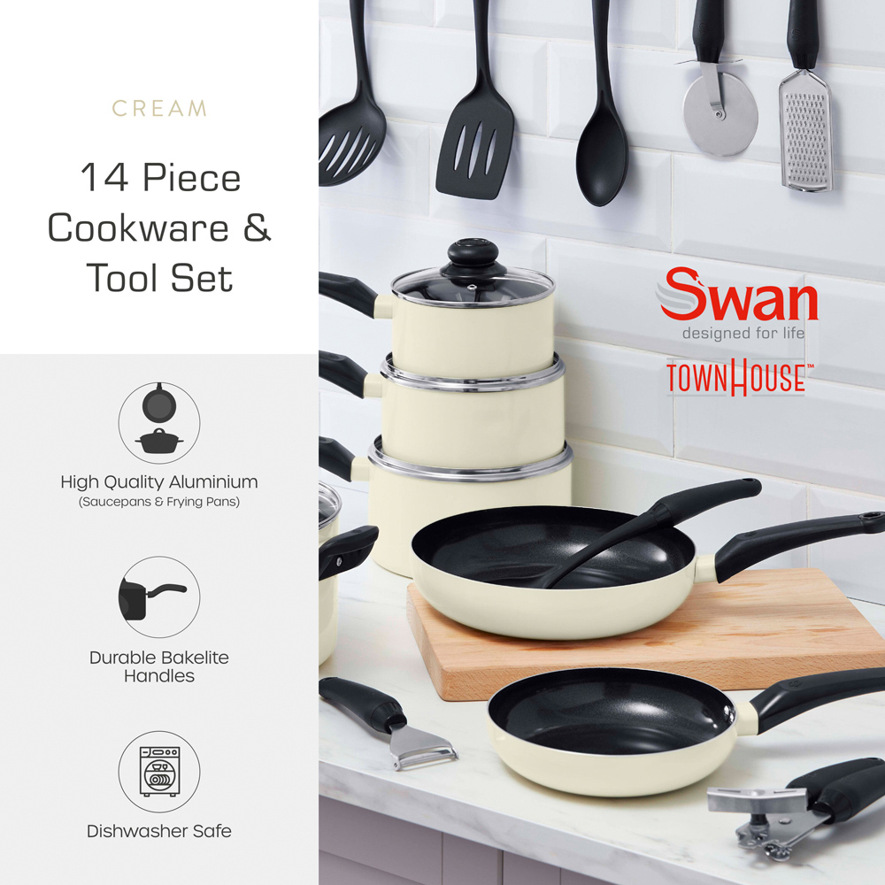 Swan Townhouse 14 Piece Cream Pan and Tools Set Image 2