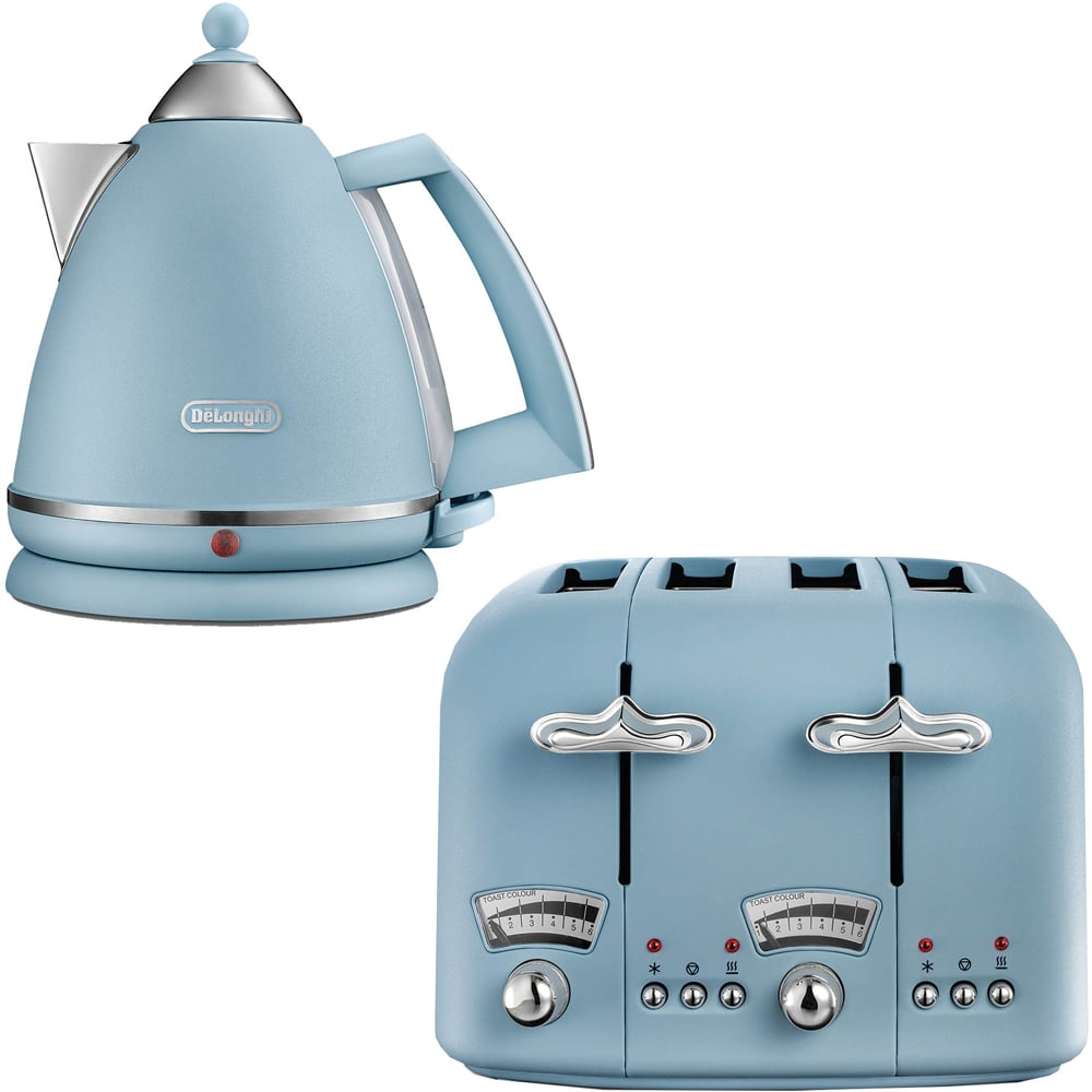 De'Longhi DLPK1 Argento Blue 1.7L Kettle with 4 Slice Toaster Image 1