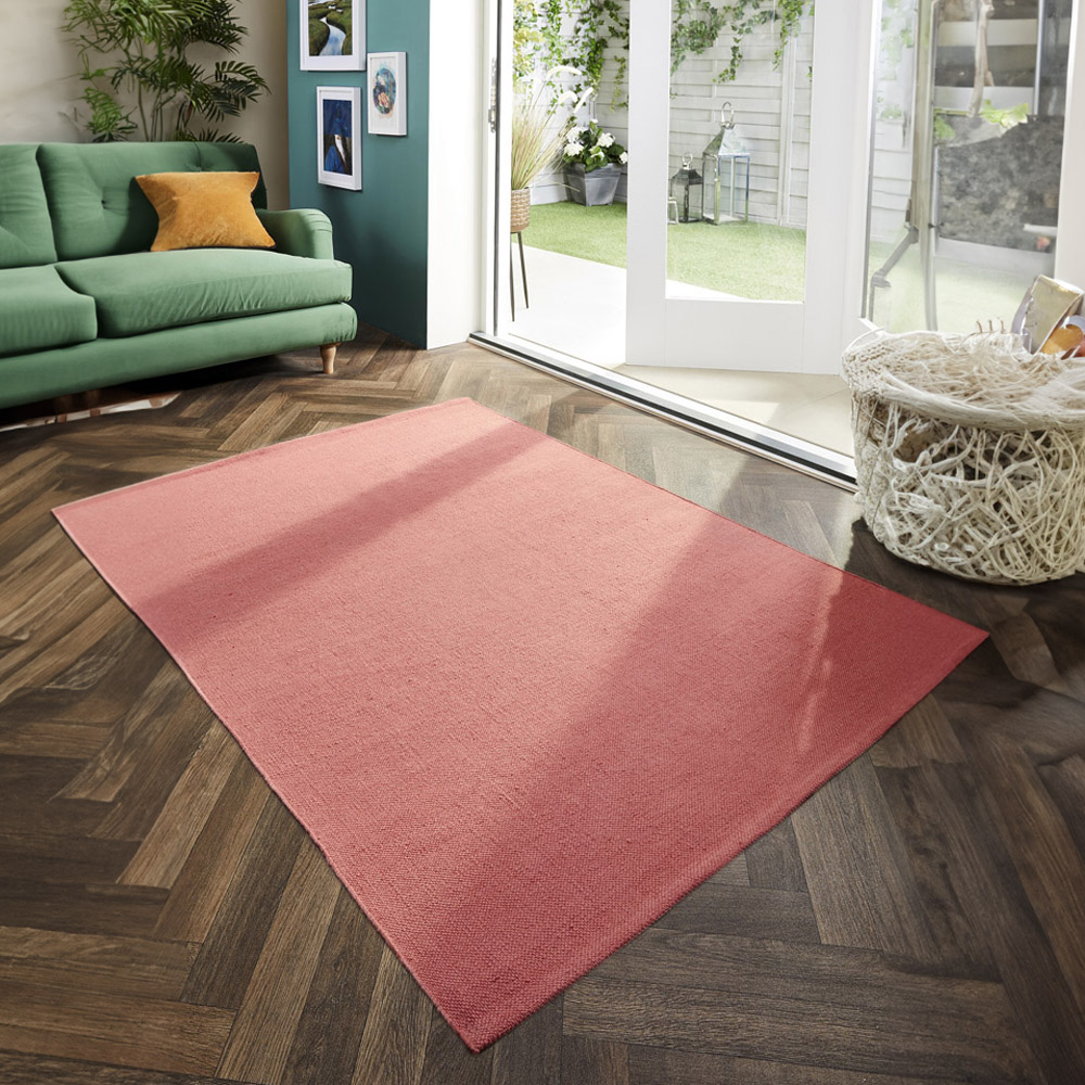 Hug Rug Coral Pink Plain Woven Rug 80 x 150cm Image 2