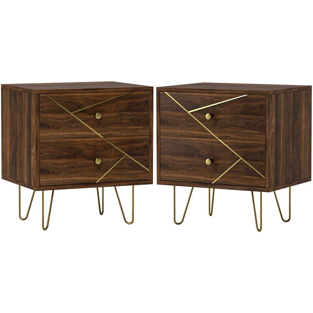 Portland 2 Drawer Brown Bedside Table Set of 2 Image 2