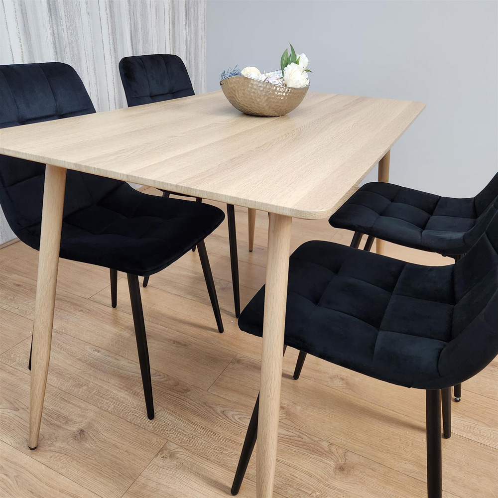 Kosy Koala 4 Seater Velvet Dining Set Wood Effect and Black Image 2