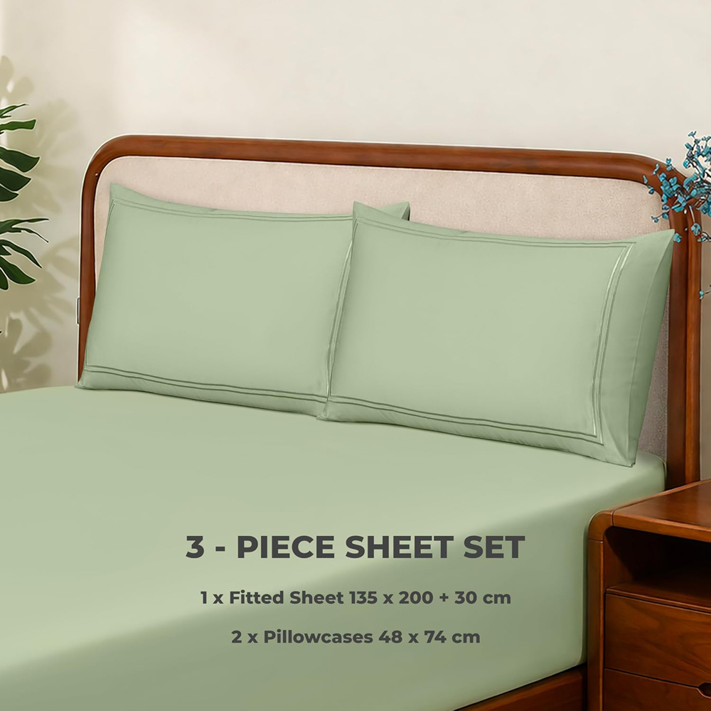 MHG Living Double Green 300 Thread Count Fitted Sheet Set Image 5