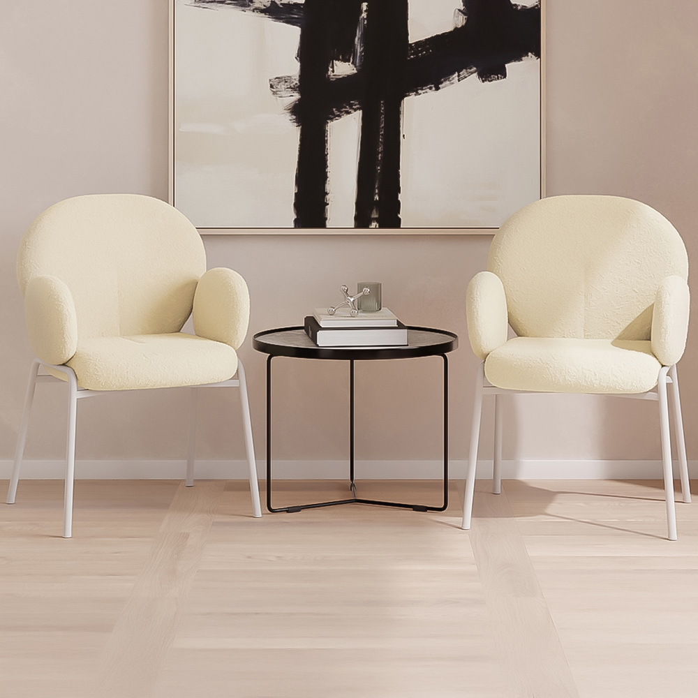 tectake Set of 2 Cream Boucle Padded Dining Chair Image 1