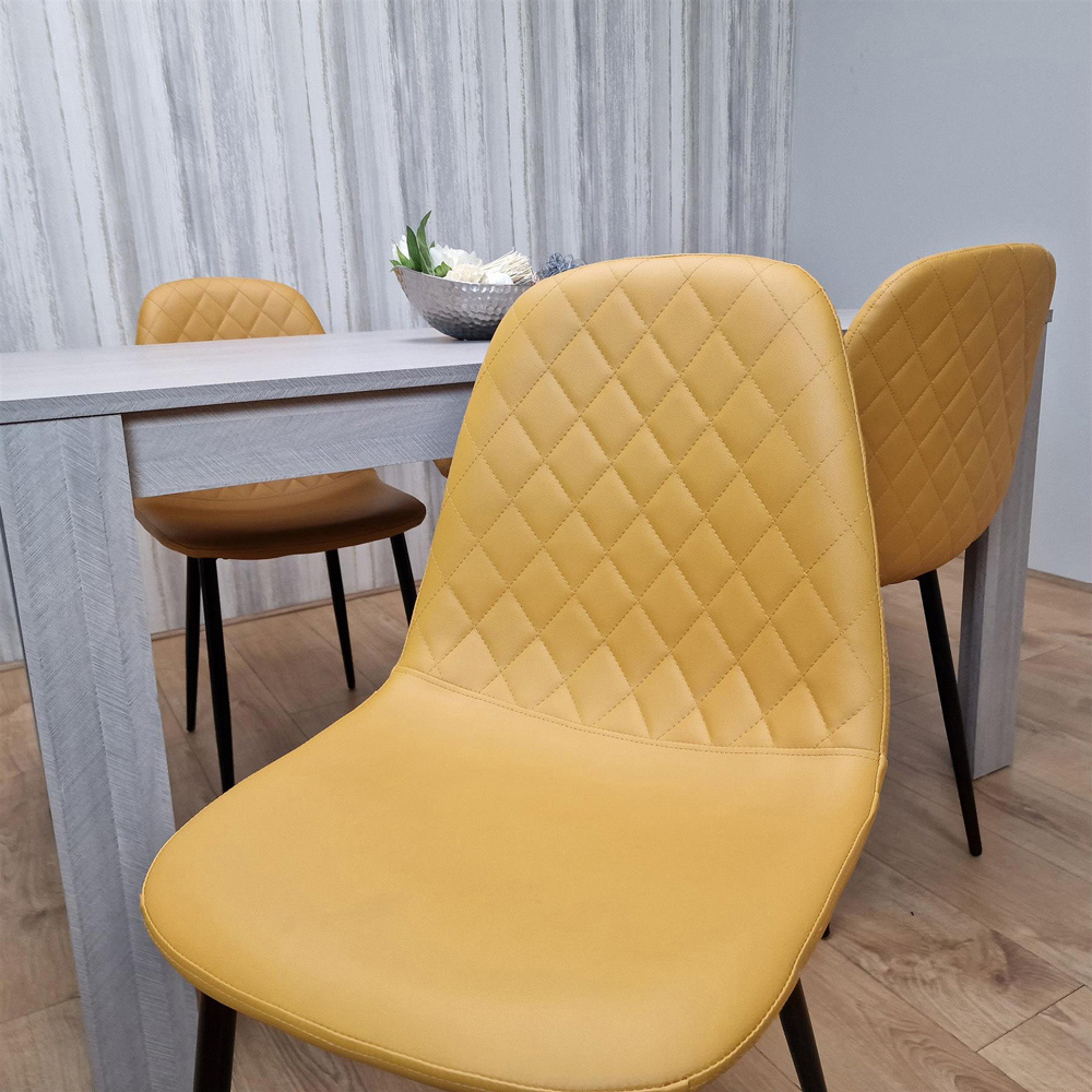 Portland Leather and Wood 4 Seater Dining Set Light Grey and Mustard Image 6