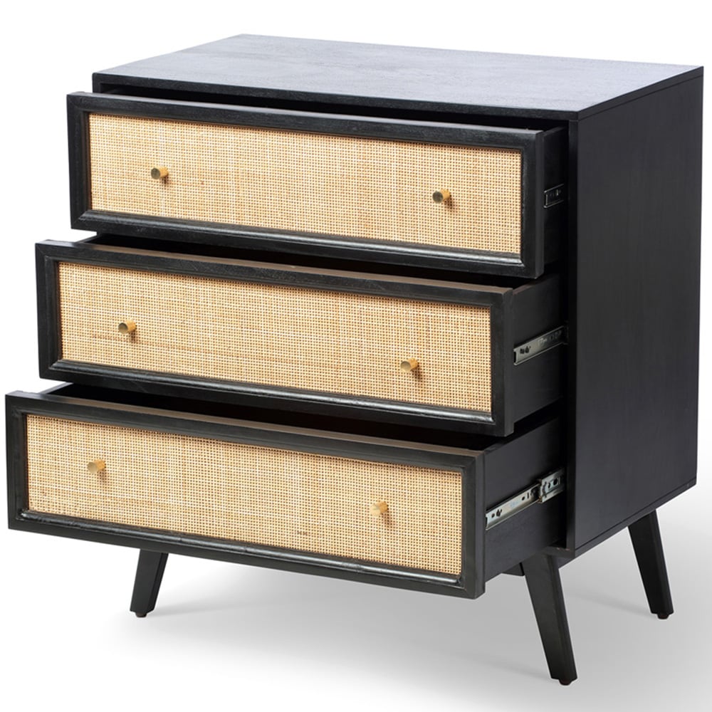 Desser Venice 3 Drawer Black Rattan and Mango Wood Chest of Drawers Image 3