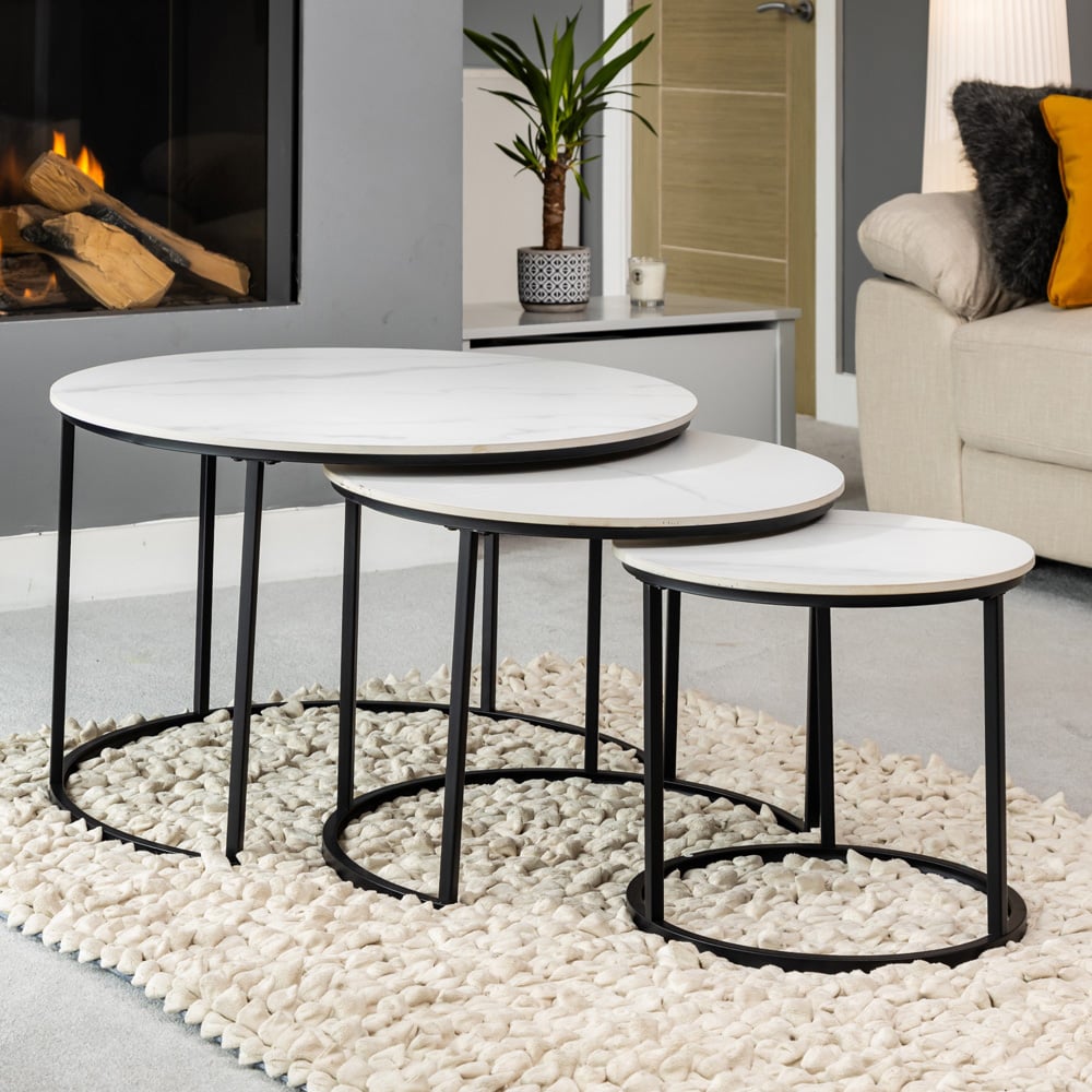 Artemis Home Orbis White Marble Effect Nest of Table Set of 3 Image 2