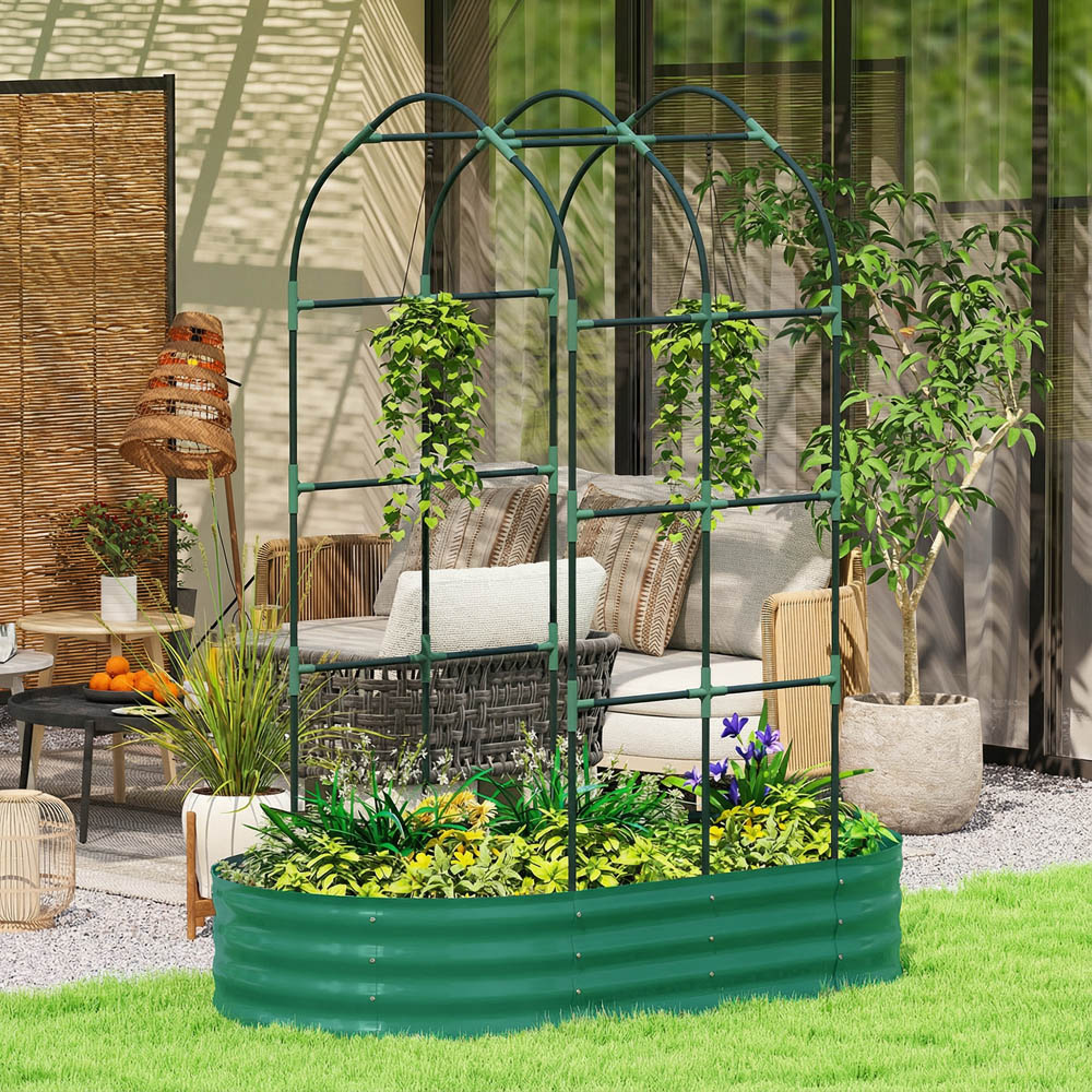 Outsunny Green Galvanised Raised Garden Bed with Trellis 180 x 90 x 160cm Image 2