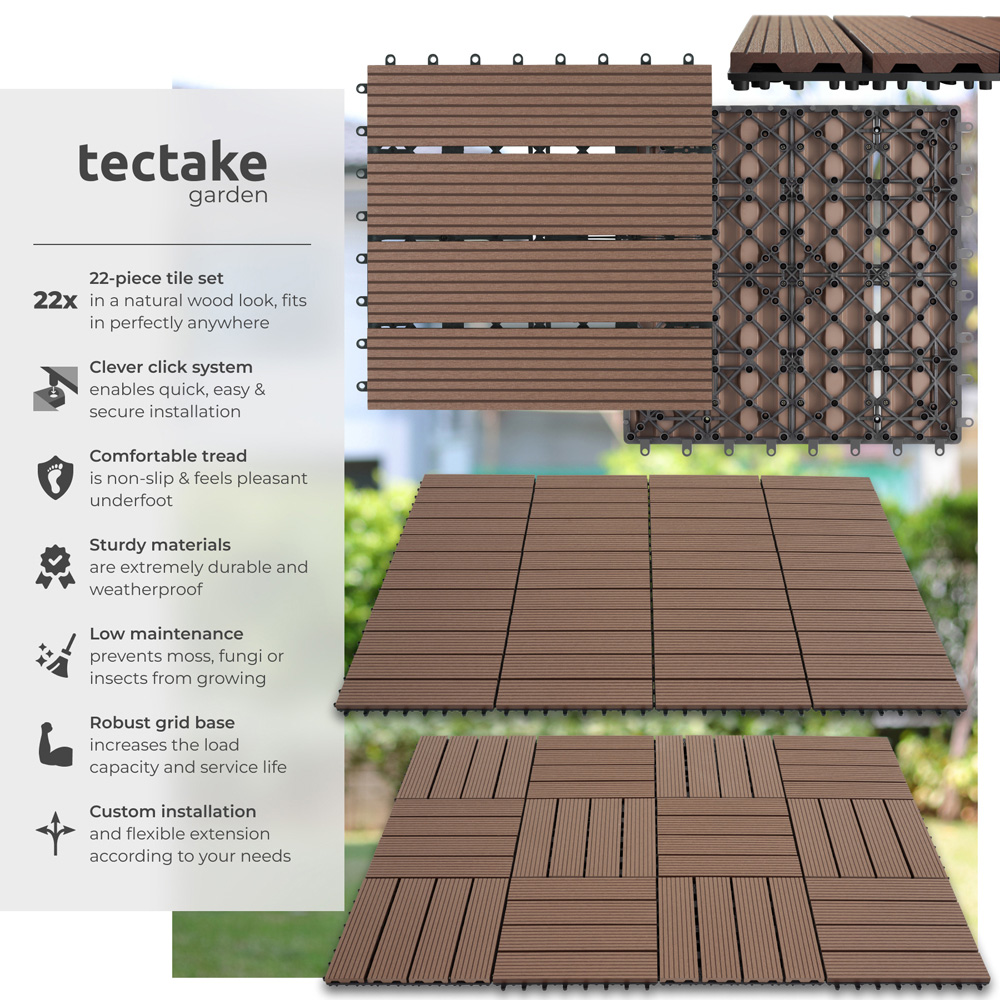 tectake Tegulas Brown Wood Lock Composite Decking 22 Pack Image 6