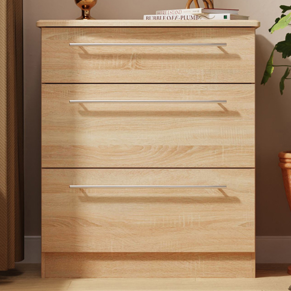 Crowndale Sherwood 3 Drawer Bardolino Oak Deep Chest of Drawers Image 1