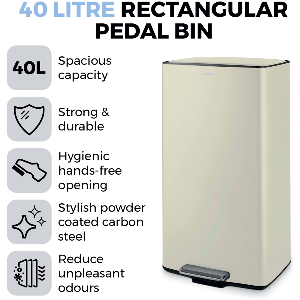 Tower Rectangular Cream Pedal Bin 40L Image 6