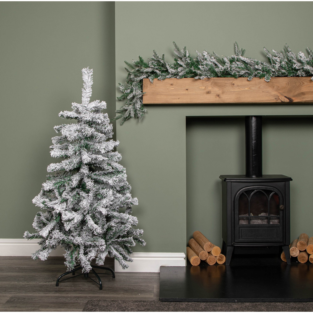 Samuel Alexander Snow Flocked Artificial Christmas Tree with Green Metal Stand 4ft Image 6
