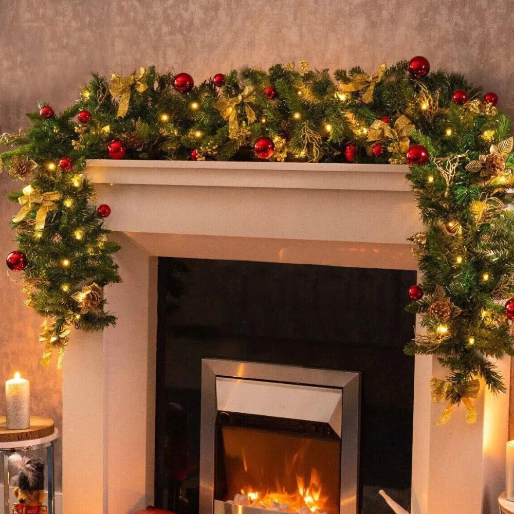 Marco Paul Artificial LED Christmas Garland with Red and Gold Decorations 180cm Image 2