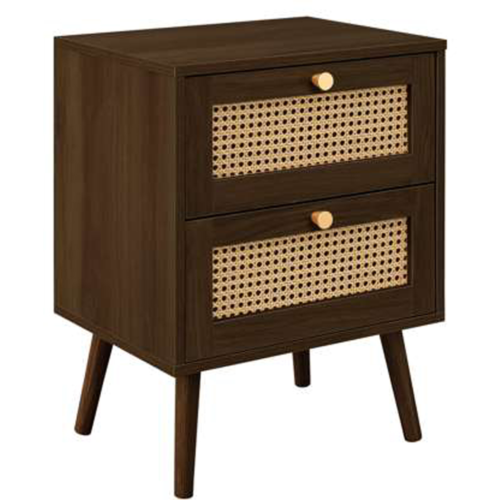 Birlea Croxley Walnut 2 Drawer Rattan Bedside Table Set of 4 Image 2