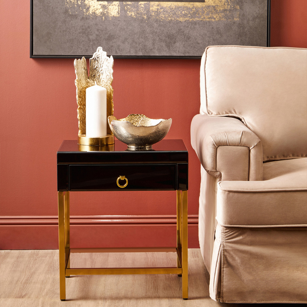 Premier Housewares Kensington Townhouse Black and Gold Single Drawer Single Shelf Side Table Image 2