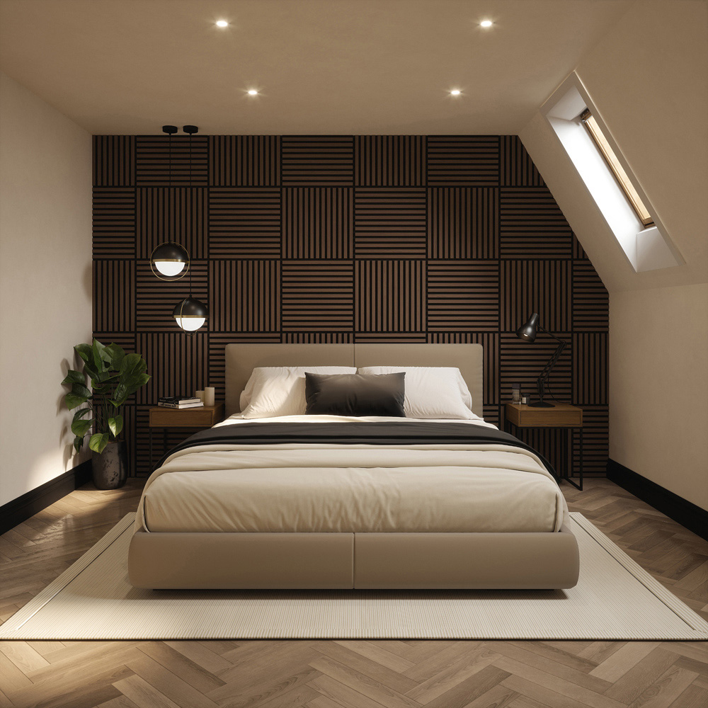 Tuscan Walnut PVC Wrapped Acoustic Wall Tile 55.3 x 55.3cm 4 Pack Image 5