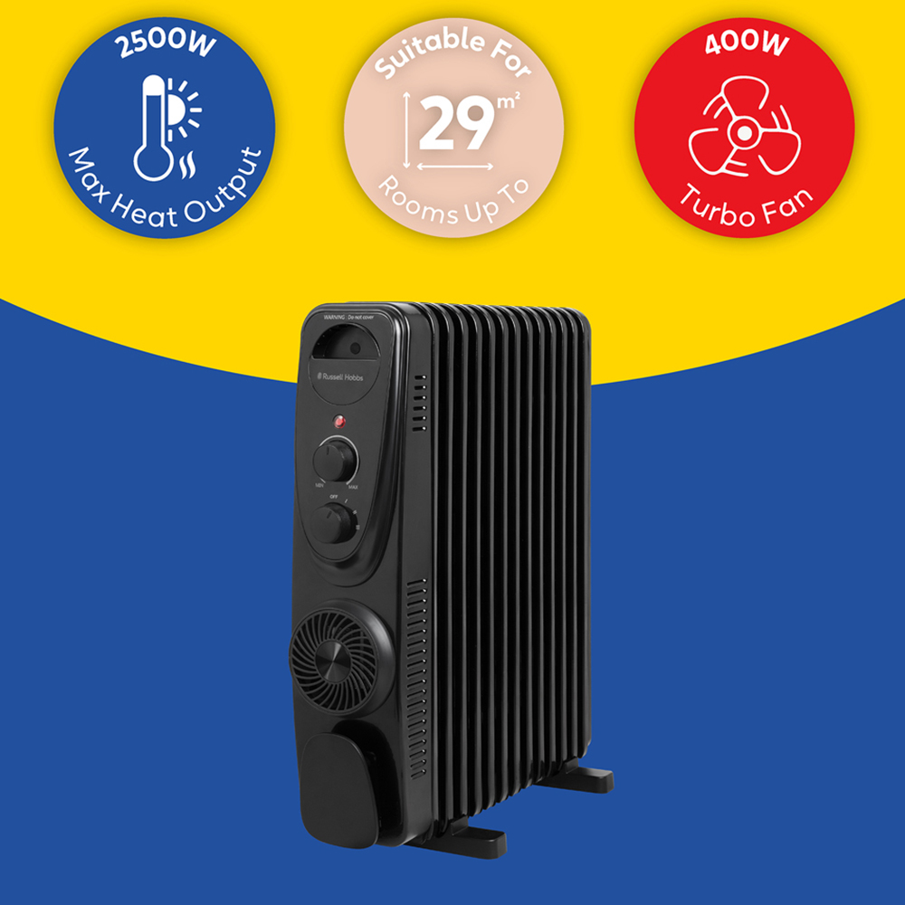 Russell Hobbs RHOFR2403B Black 13 Fin Manual Oil Filled Radiator Turbo Fan 2500W Image 8