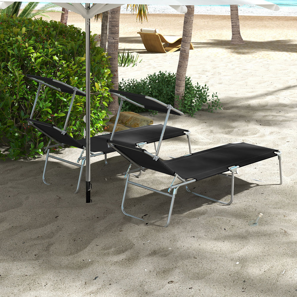 Outsunny Set of 2 Black 4 Level Adjustable Folding Sun Lounger with Sunshade Image 3