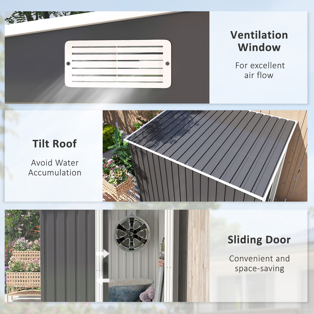 Outsunny 7 x 5ft Dark Grey Metal Garden Shed with Foundation Lean To Image 8