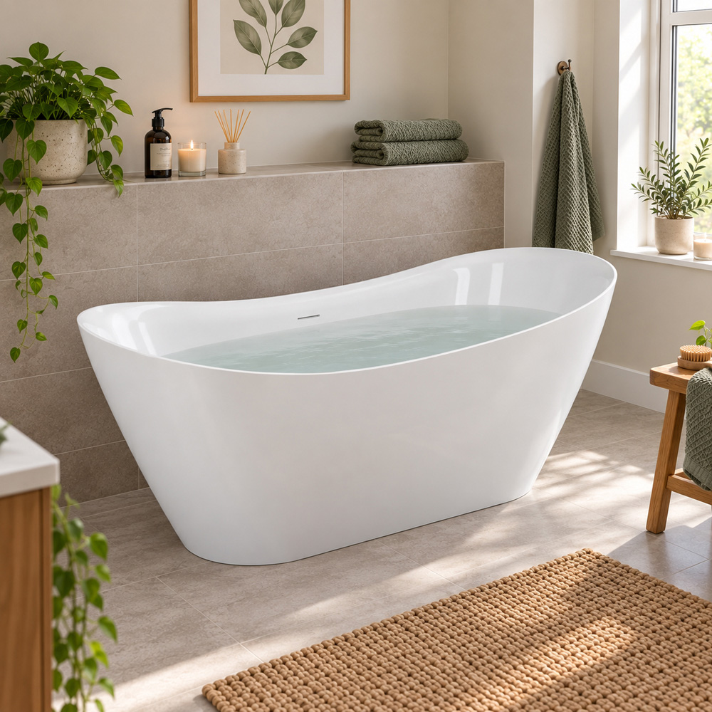 Go Bathrooms Gloss White Double Ended Acrylic Freestanding Bath 1500 x 750mm Image 3