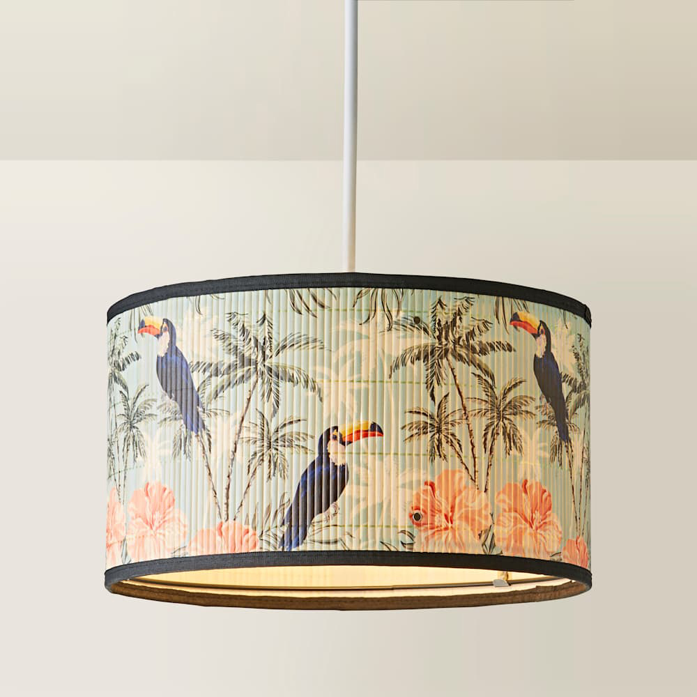 ValueLights Daintree Pastel Jungle Bamboo Medium Drum Ceiling Lamp Shade Image 4