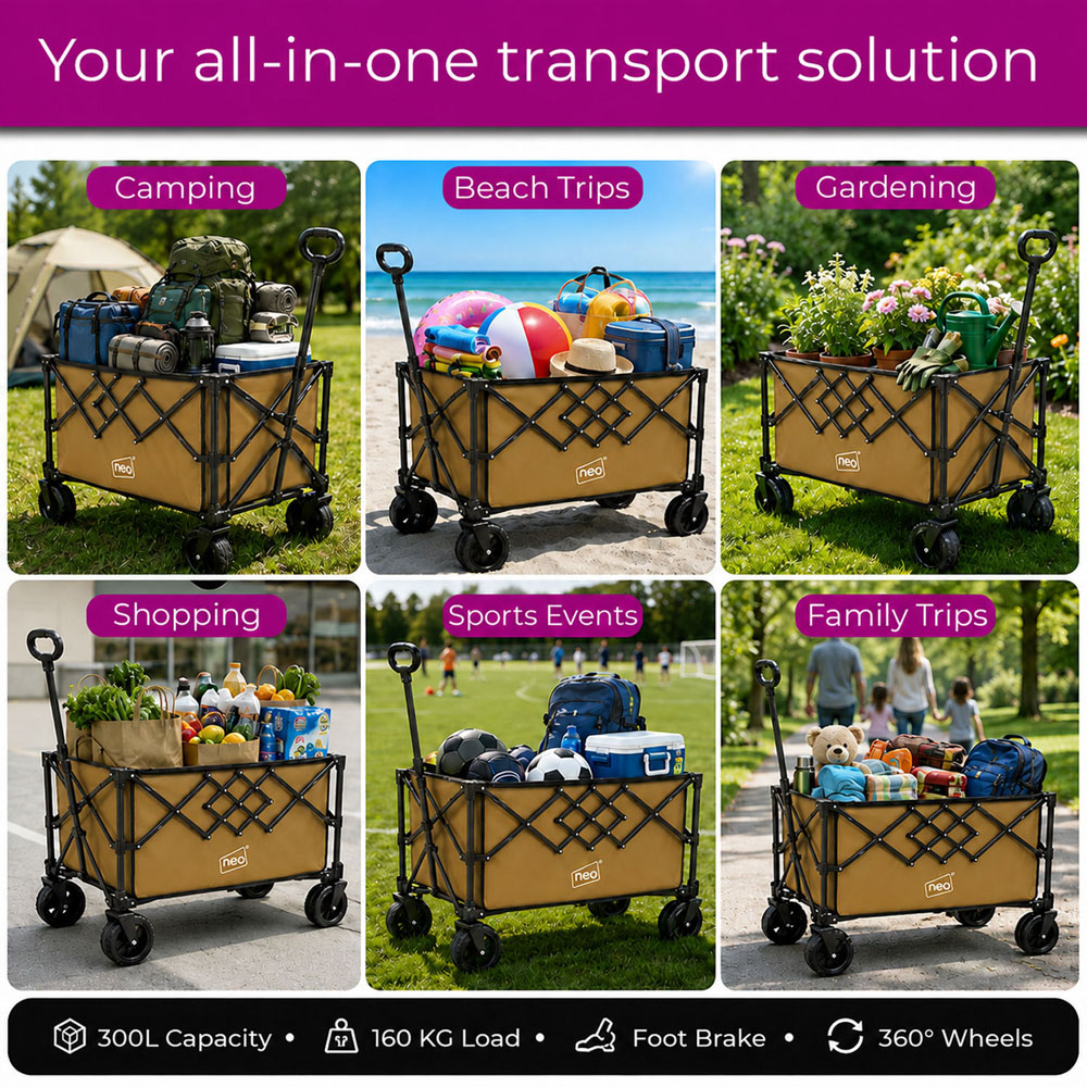 Neo Direct 300L Khaki Heavy Duty Folding Garden Trolley Cart Image 7