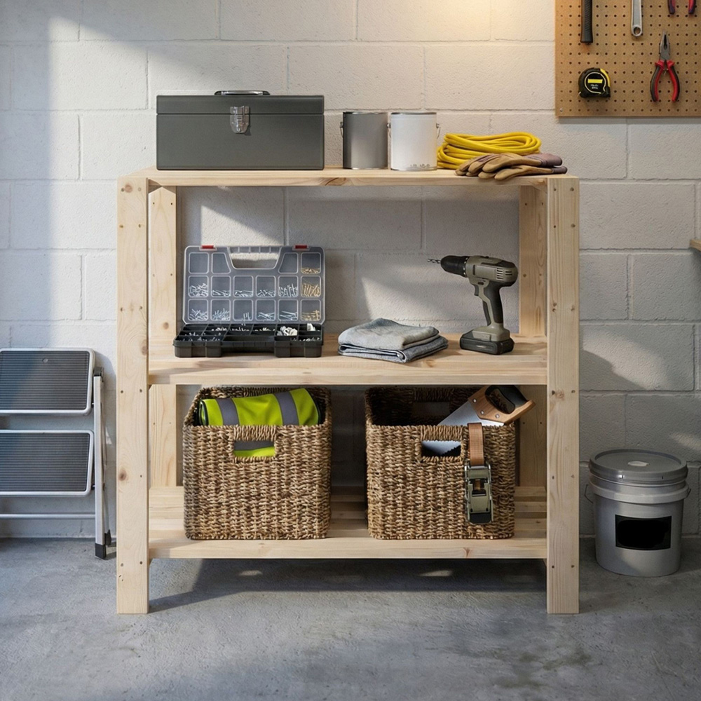 Core Products 3 Shelf Pre-Sanded Finish Solid Work Top Pine Slatted Heavy Duty Storage Unit Image 7
