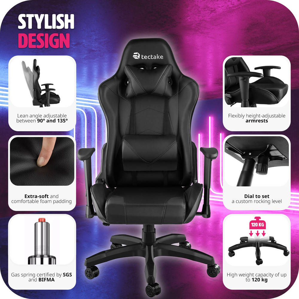 tectake Stealth Black Gaming Chair Image 7