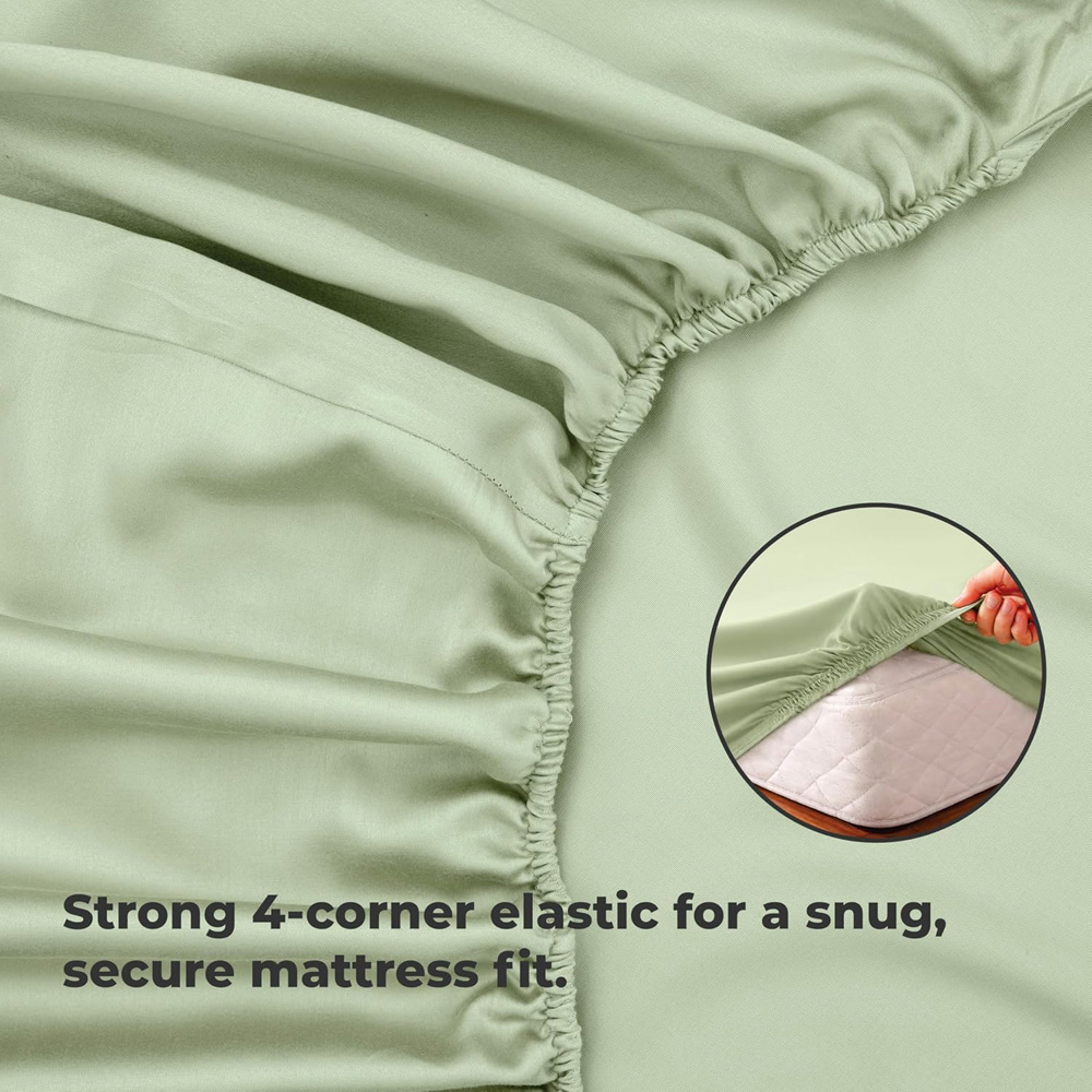 MHG Living Double Green 300 Thread Count Fitted Sheet Set Image 4