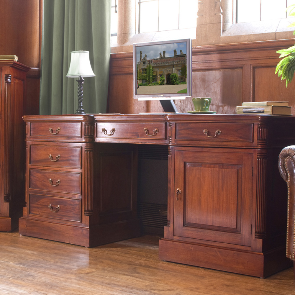 Baumhaus La Roque Single Door 4 Drawer Computer Desk Mahogany Image 5